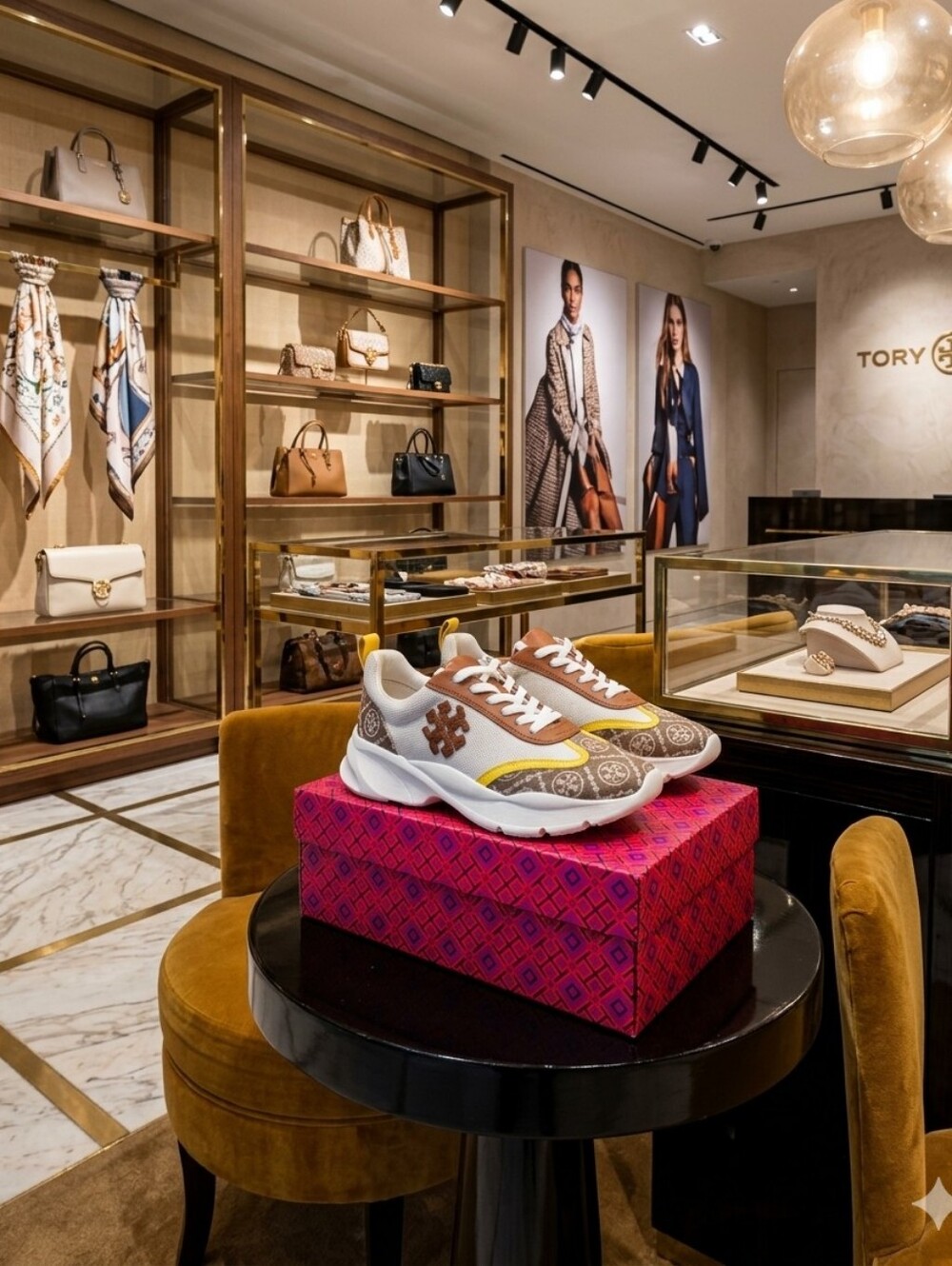 Tory Burch Women's Brown & Yellow Logo-Trim Sneakers